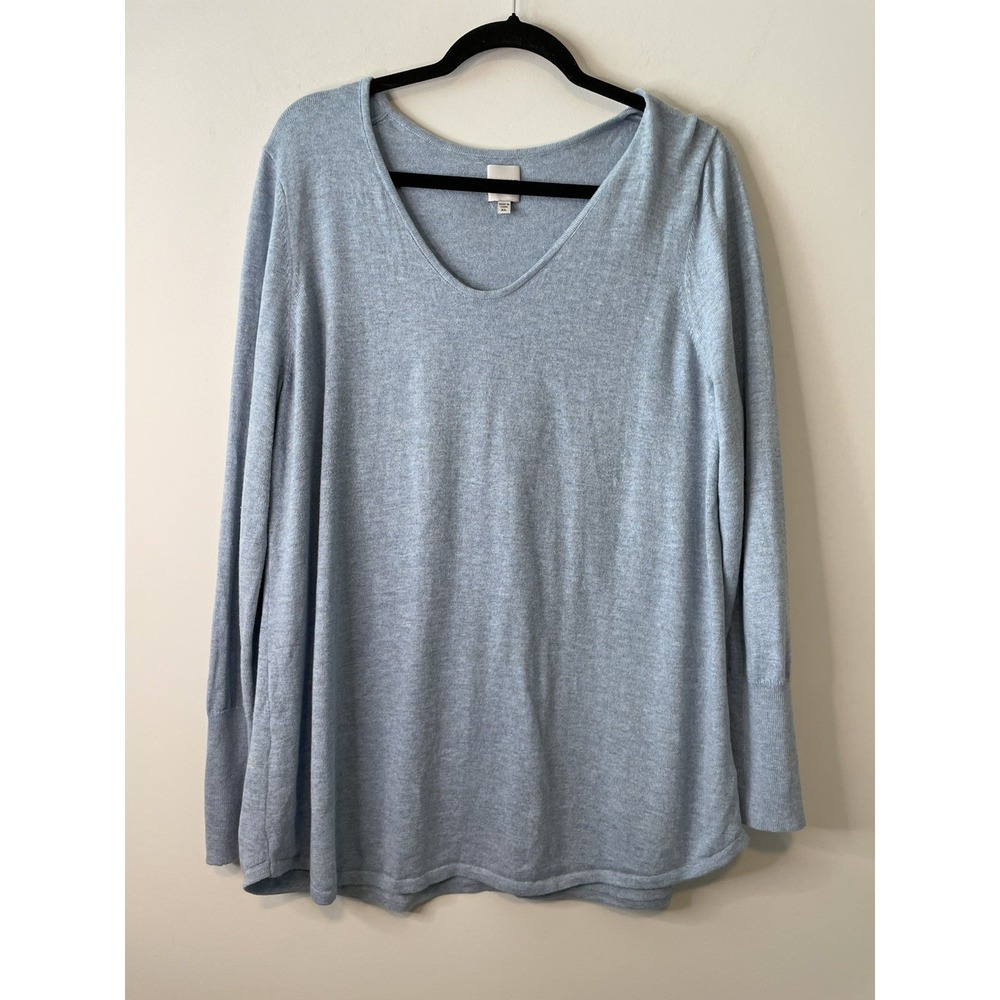 NIC+ZOE Top Women's XL Light Blue V-Neck Long Sleeve Knit Relaxed